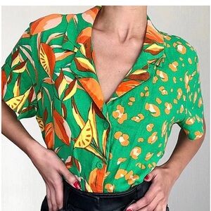 Tabitha Brown + Target mixed print linen blend short sleeve blouse small